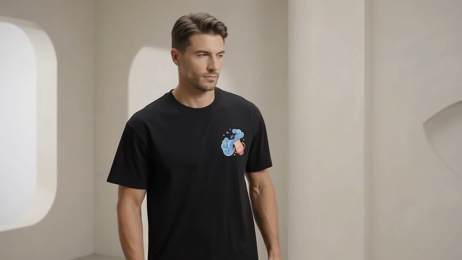 A man wearing the Aquarius Graphic T-Shirt